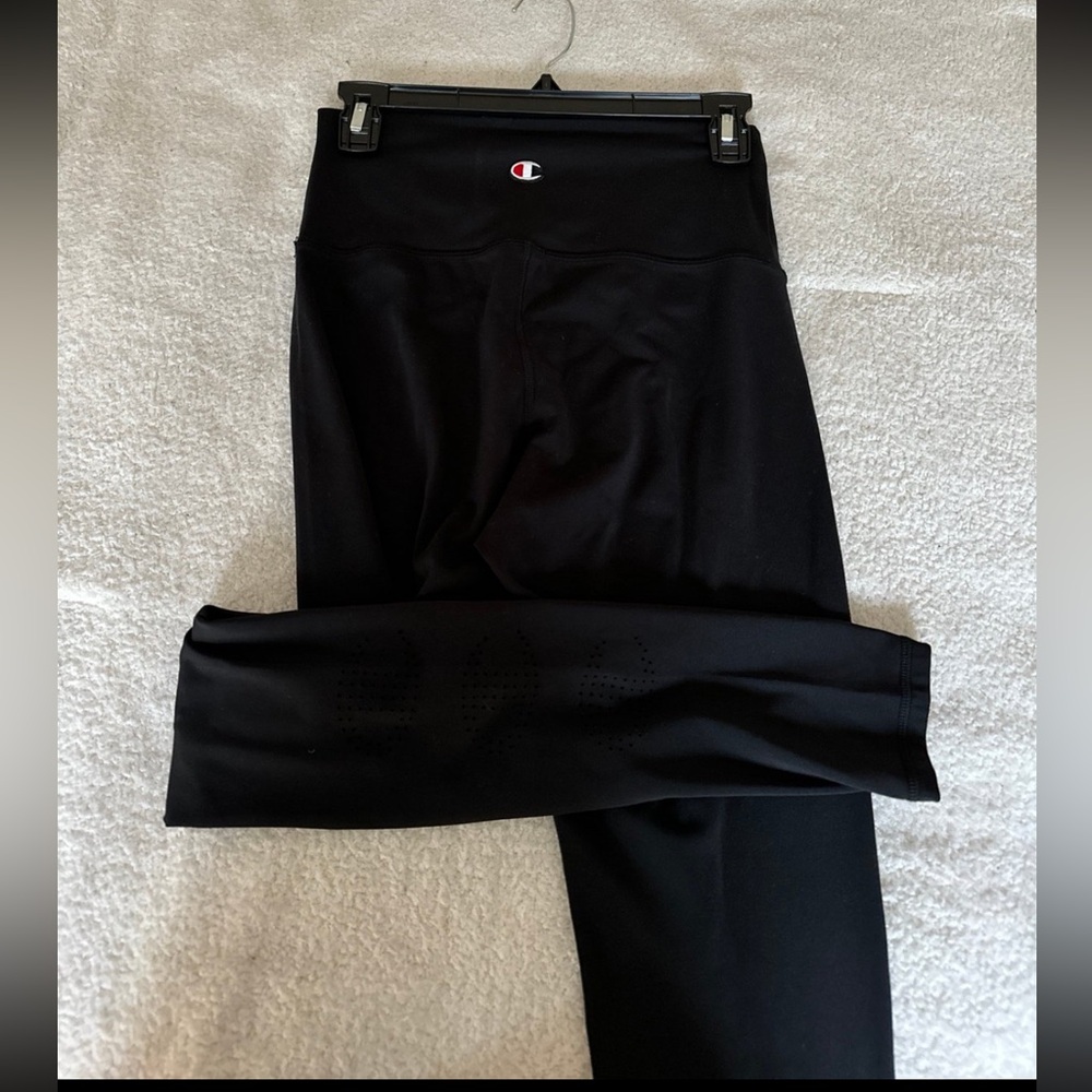 Women’s Athletic Black Champion Leggings w/ Logo at Bottom of Leg
